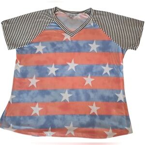 WHITE BIRCH STARS & STRIPES TSHIRT SZ 1X RED WHITE BLUE